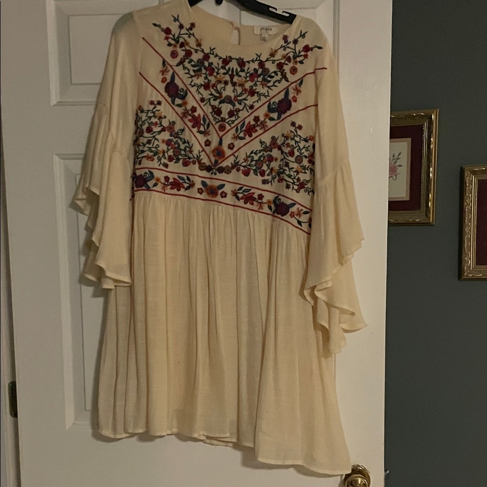 Umgee Cream Dress with Colorful Embroidery